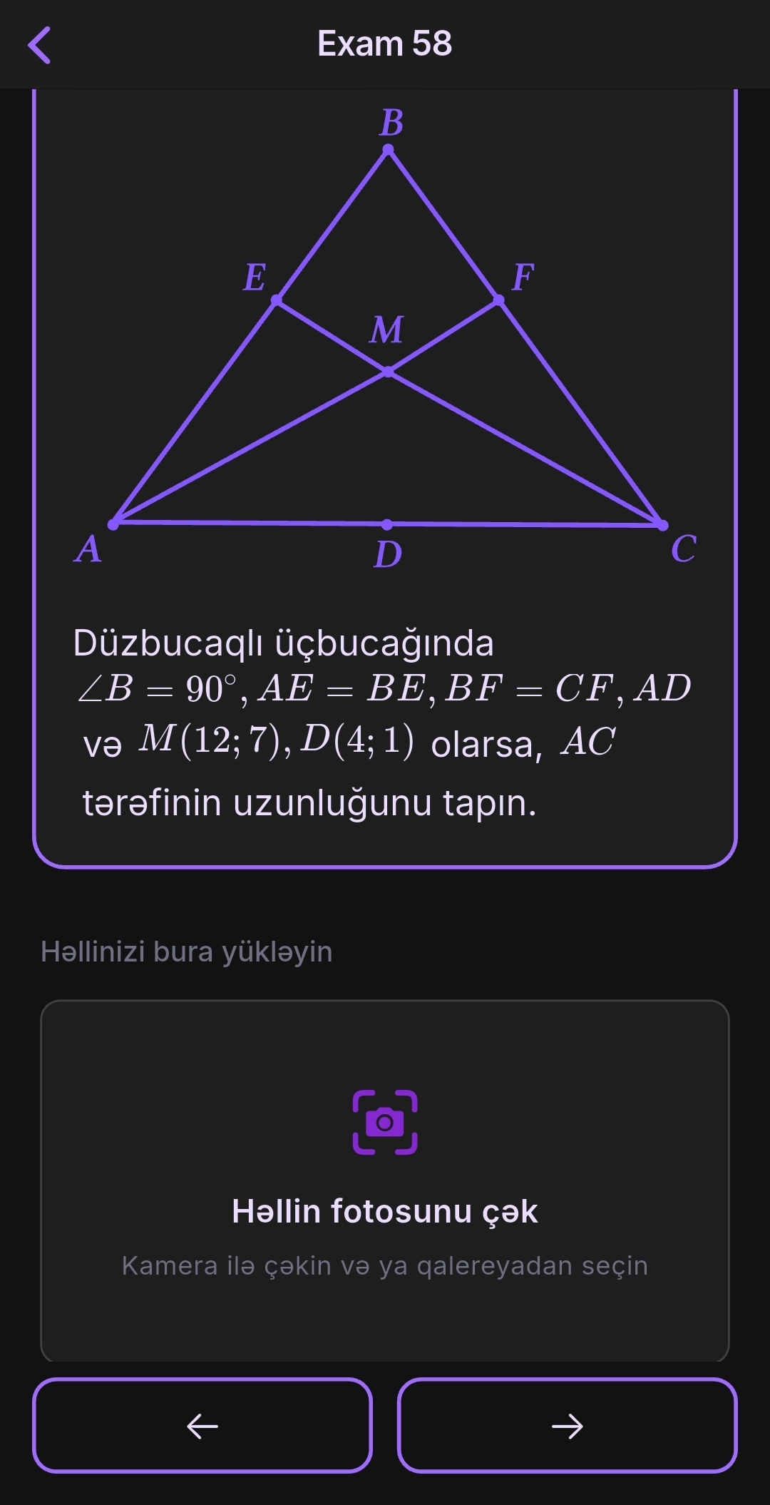 Açıq sual ekranı: həllin fotosunu yüklə, süni intellekt yoxlasın